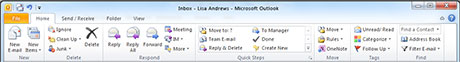 Outlook 2010 sisältää parannetun valintanauhan, joka korostaa eniten käytettyjä komentoja ja toimintoja.